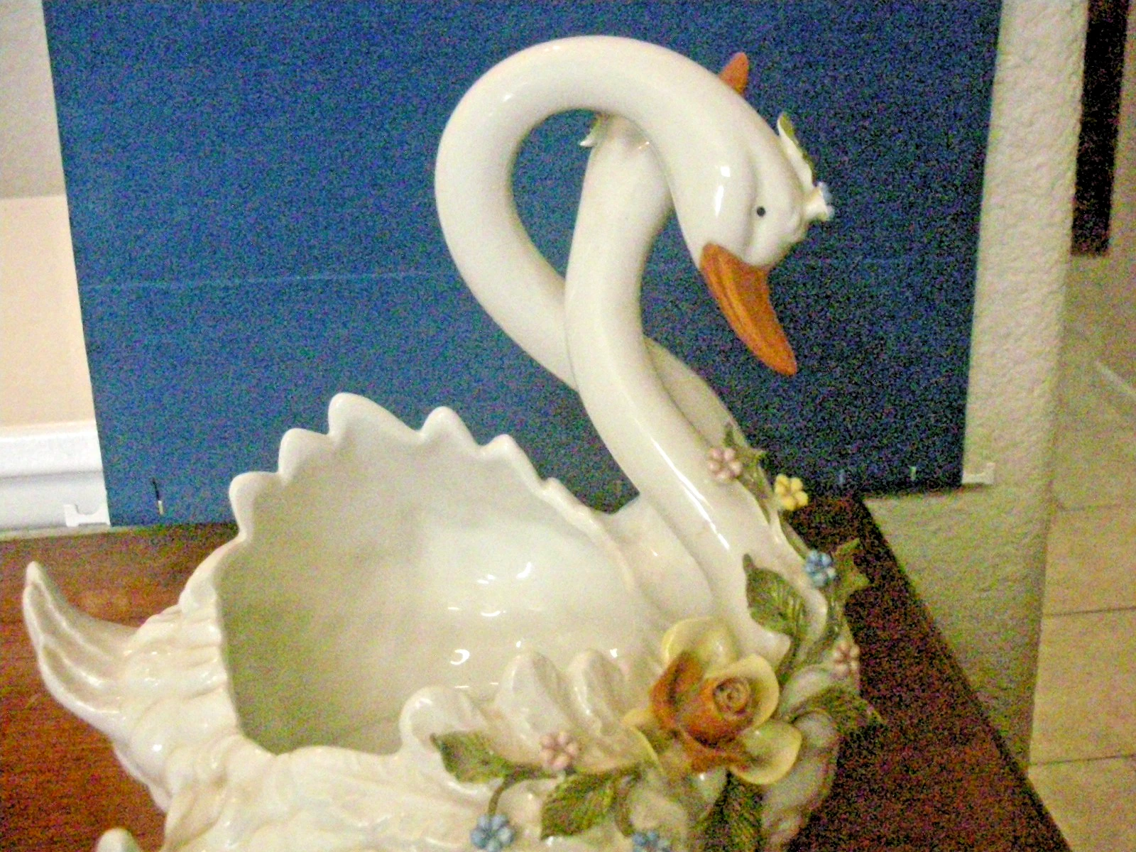 Vintage Capodimonte Style Porcelain Swan Vase, Made in Italy